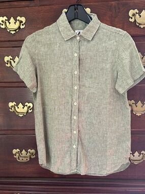 Tradlands Casual Short-Sleeve 100% Linen Shirt - Sage Green, S
